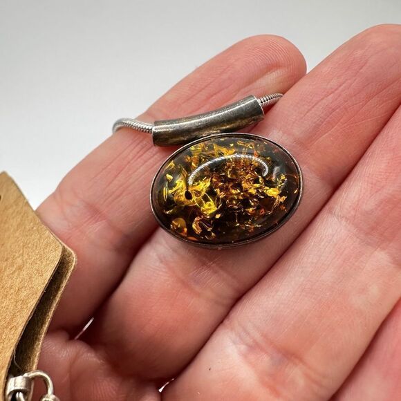 Baltic amber from Poland cabochon necklace in sterling silver! - Picture 1 of 13